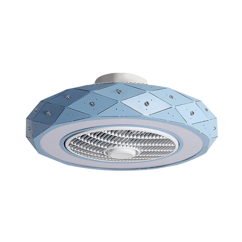 21.5" Width Drum Ceiling Fan Light Kids Metallic LED White/Black/Pink Semi Flush Mounted Lighting for Bedroom Clearhalo 'Ceiling Fans with Lights' 'Ceiling Fans' 'Modern Ceiling Fans' 'Modern' Lighting' 1650907