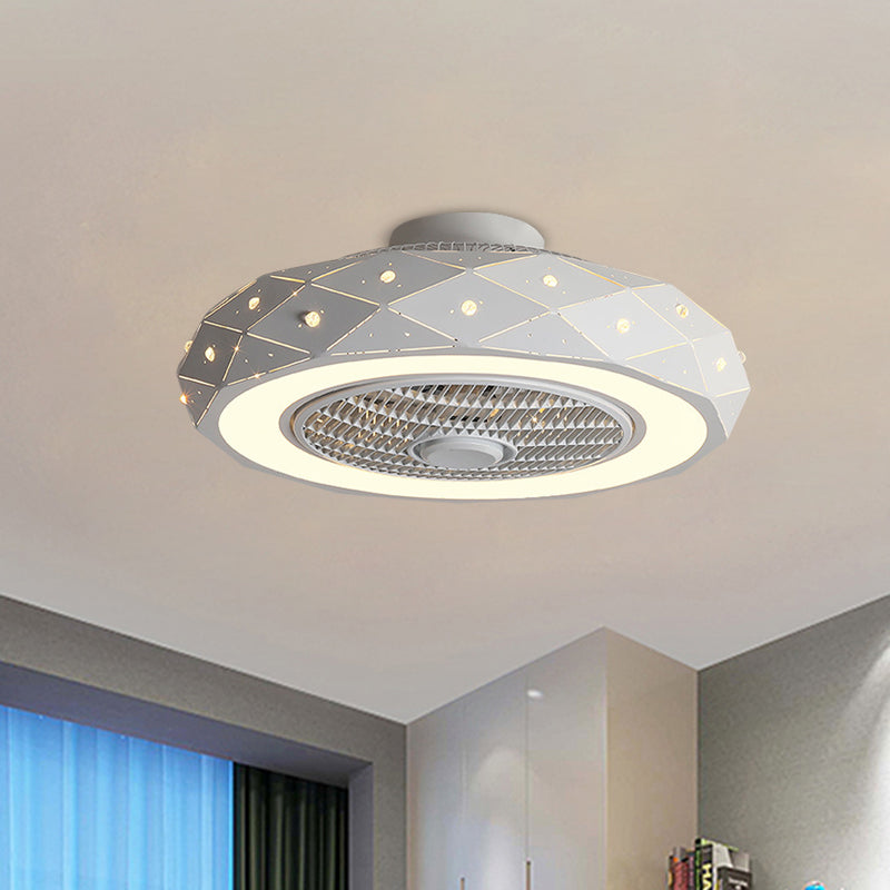 21.5" Width Drum Ceiling Fan Light Kids Metallic LED White/Black/Pink Semi Flush Mounted Lighting for Bedroom Clearhalo 'Ceiling Fans with Lights' 'Ceiling Fans' 'Modern Ceiling Fans' 'Modern' Lighting' 1650914