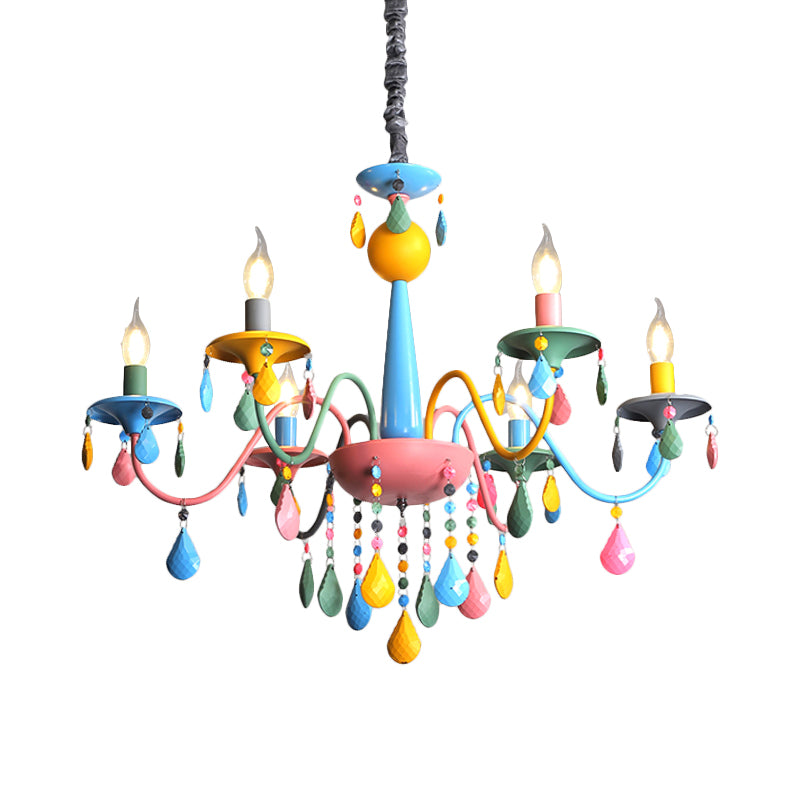 Pink and Yellow Curved Arm Chandelier Light Cartoon 3/5/6 Lights Metallic Pendant Lamp with/without Shade Clearhalo 'Ceiling Lights' 'Chandeliers' Lighting' options 1650918