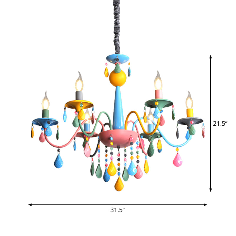 Pink and Yellow Curved Arm Chandelier Light Cartoon 3/5/6 Lights Metallic Pendant Lamp with/without Shade Clearhalo 'Ceiling Lights' 'Chandeliers' Lighting' options 1650919