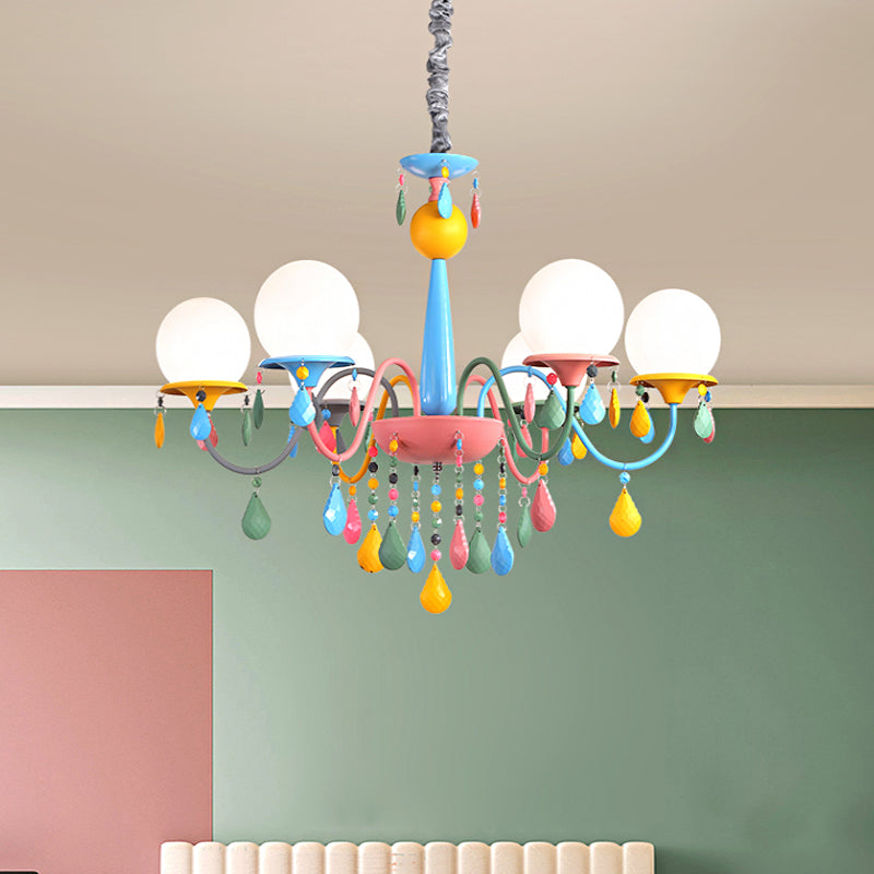 Pink and Yellow Curved Arm Chandelier Light Cartoon 3/5/6 Lights Metallic Pendant Lamp with/without Shade 6 Pink-Yellow With Shade Clearhalo 'Ceiling Lights' 'Chandeliers' Lighting' options 1650920_01131a04-387b-4b83-b0c9-7f9a200817f3