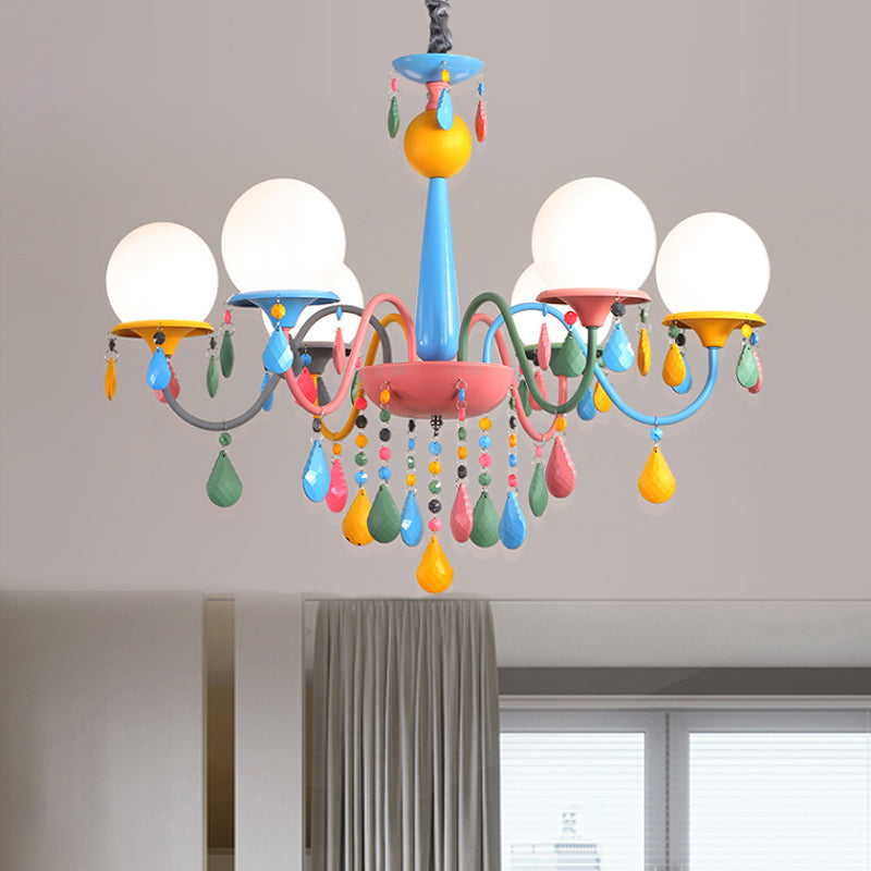 Pink and Yellow Curved Arm Chandelier Light Cartoon 3/5/6 Lights Metallic Pendant Lamp with/without Shade Clearhalo 'Ceiling Lights' 'Chandeliers' Lighting' options 1650921