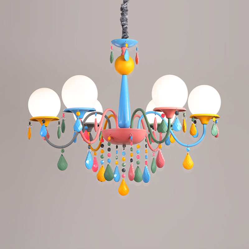 Pink and Yellow Curved Arm Chandelier Light Cartoon 3/5/6 Lights Metallic Pendant Lamp with/without Shade Clearhalo 'Ceiling Lights' 'Chandeliers' Lighting' options 1650922