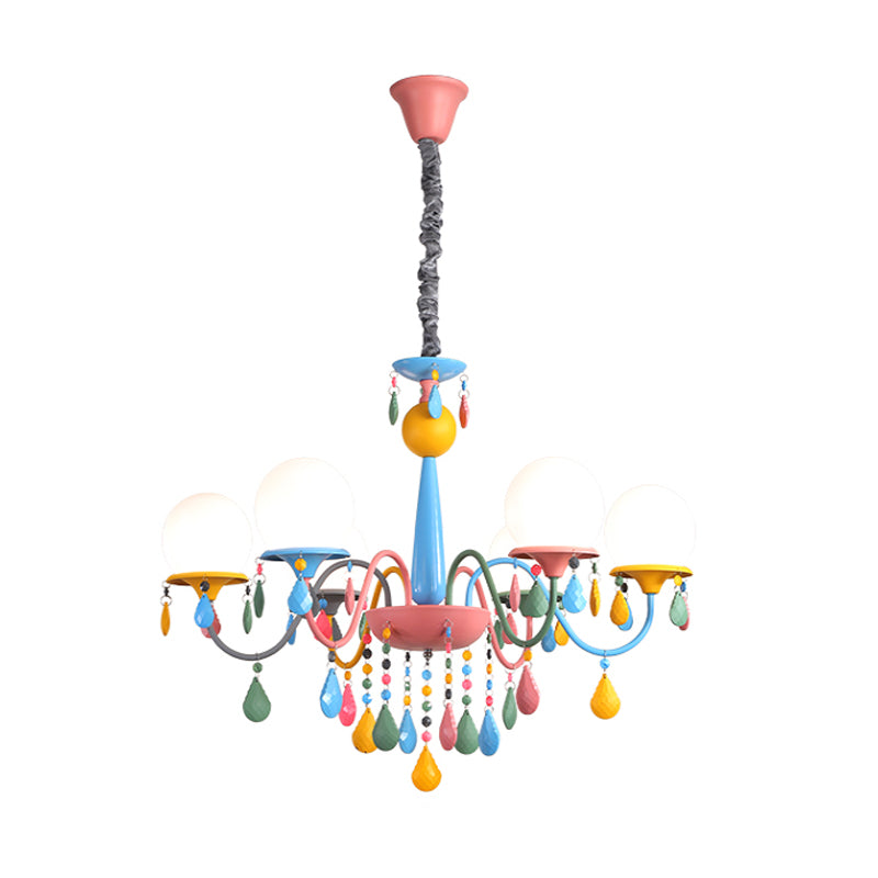 Pink and Yellow Curved Arm Chandelier Light Cartoon 3/5/6 Lights Metallic Pendant Lamp with/without Shade Clearhalo 'Ceiling Lights' 'Chandeliers' Lighting' options 1650923