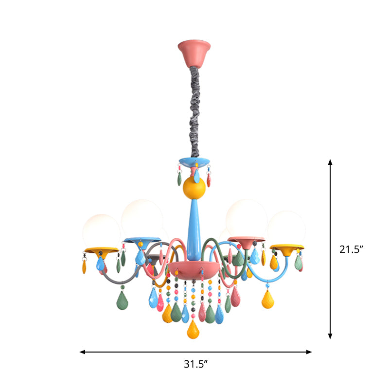 Pink and Yellow Curved Arm Chandelier Light Cartoon 3/5/6 Lights Metallic Pendant Lamp with/without Shade Clearhalo 'Ceiling Lights' 'Chandeliers' Lighting' options 1650924
