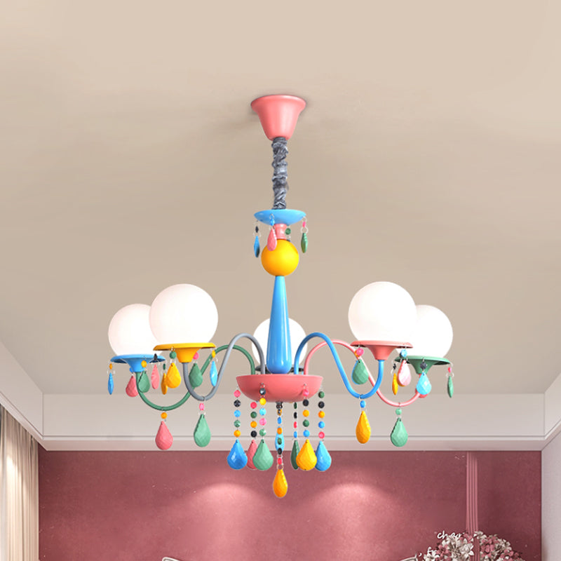 Pink and Yellow Curved Arm Chandelier Light Cartoon 3/5/6 Lights Metallic Pendant Lamp with/without Shade 5 Pink-Yellow With Shade Clearhalo 'Ceiling Lights' 'Chandeliers' Lighting' options 1650925_e9195208-d30e-401b-a3ce-afc7179e92fb