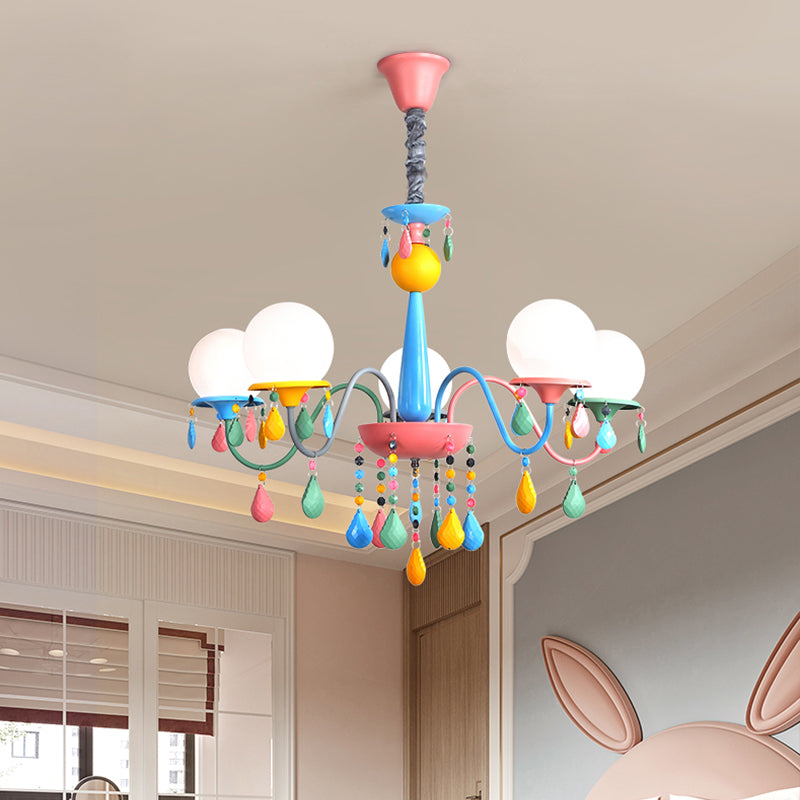 Pink and Yellow Curved Arm Chandelier Light Cartoon 3/5/6 Lights Metallic Pendant Lamp with/without Shade Clearhalo 'Ceiling Lights' 'Chandeliers' Lighting' options 1650926