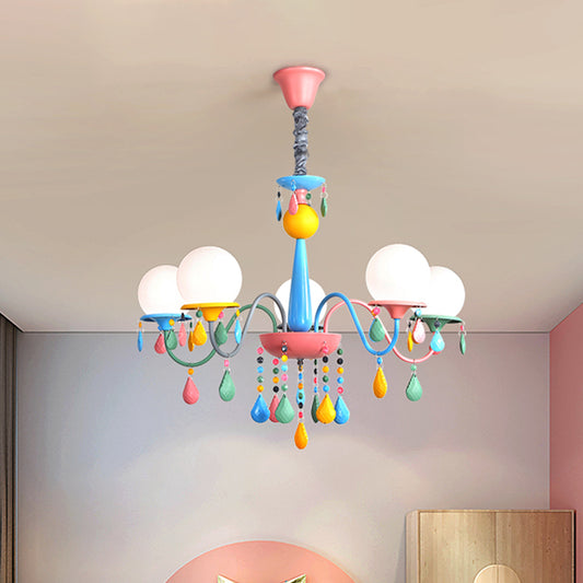 Pink and Yellow Curved Arm Chandelier Light Cartoon 3/5/6 Lights Metallic Pendant Lamp with/without Shade Clearhalo 'Ceiling Lights' 'Chandeliers' Lighting' options 1650927