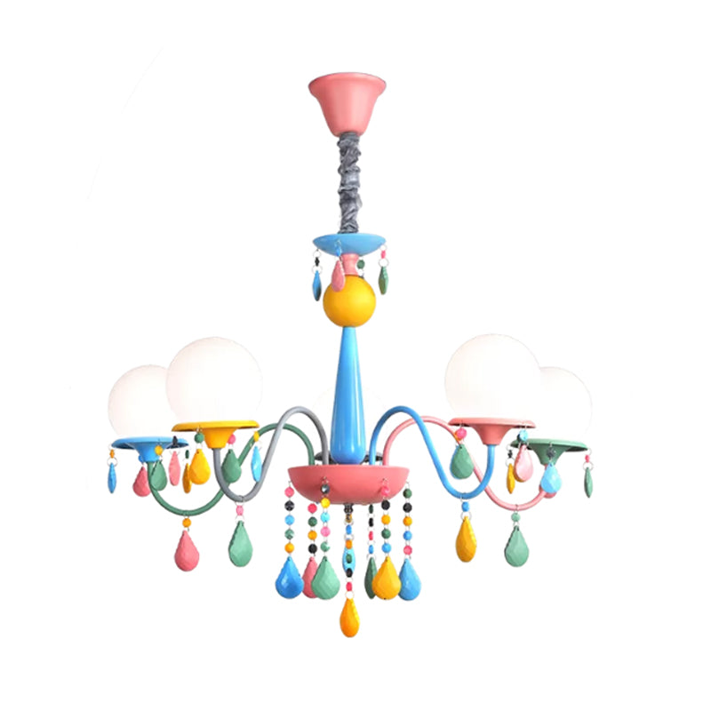 Pink and Yellow Curved Arm Chandelier Light Cartoon 3/5/6 Lights Metallic Pendant Lamp with/without Shade Clearhalo 'Ceiling Lights' 'Chandeliers' Lighting' options 1650928