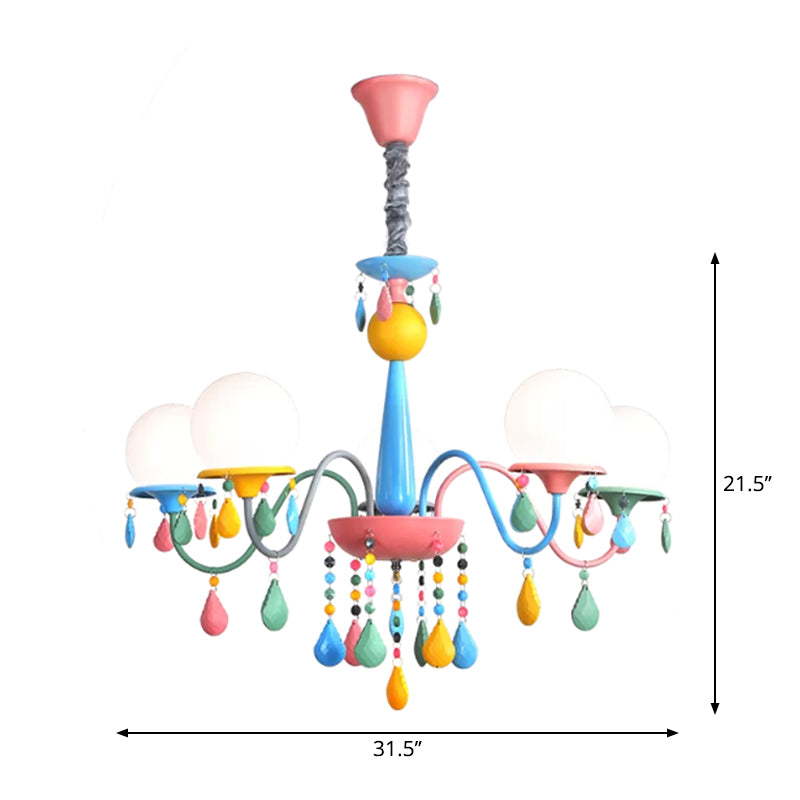 Pink and Yellow Curved Arm Chandelier Light Cartoon 3/5/6 Lights Metallic Pendant Lamp with/without Shade Clearhalo 'Ceiling Lights' 'Chandeliers' Lighting' options 1650929