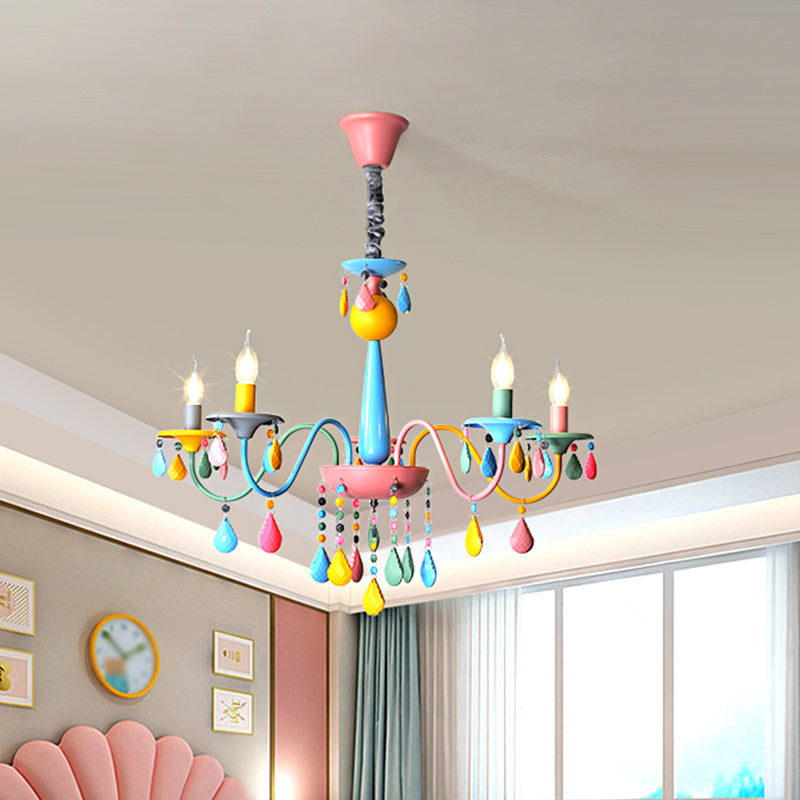 Pink and Yellow Curved Arm Chandelier Light Cartoon 3/5/6 Lights Metallic Pendant Lamp with/without Shade Clearhalo 'Ceiling Lights' 'Chandeliers' Lighting' options 1650932