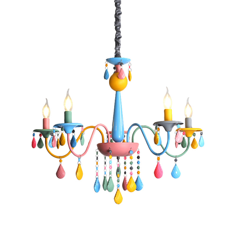 Pink and Yellow Curved Arm Chandelier Light Cartoon 3/5/6 Lights Metallic Pendant Lamp with/without Shade Clearhalo 'Ceiling Lights' 'Chandeliers' Lighting' options 1650933