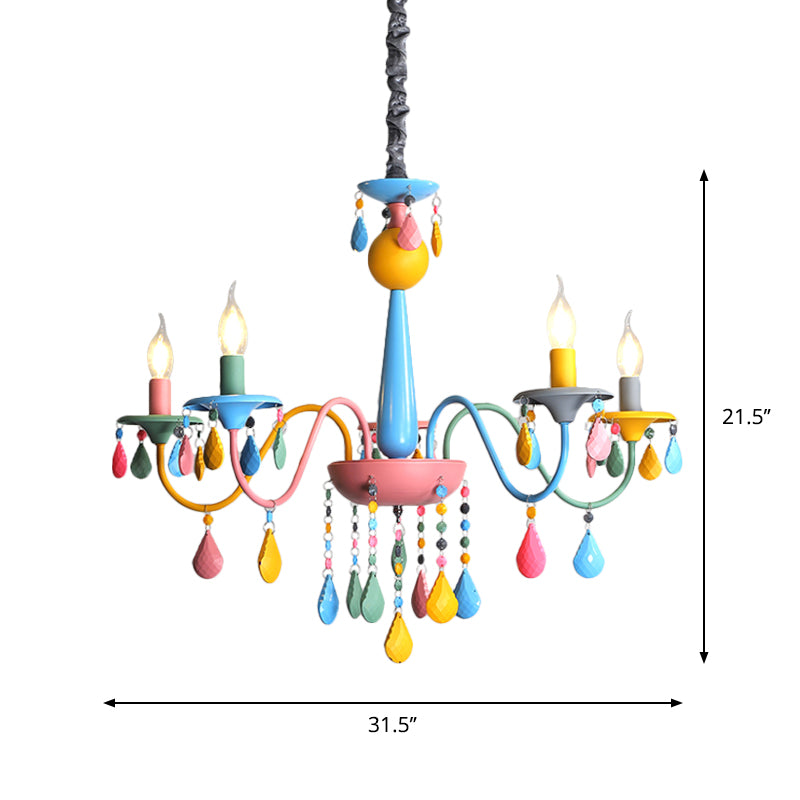 Pink and Yellow Curved Arm Chandelier Light Cartoon 3/5/6 Lights Metallic Pendant Lamp with/without Shade Clearhalo 'Ceiling Lights' 'Chandeliers' Lighting' options 1650934