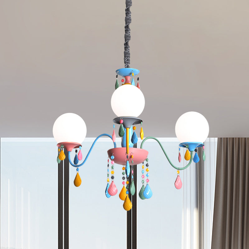 Pink and Yellow Curved Arm Chandelier Light Cartoon 3/5/6 Lights Metallic Pendant Lamp with/without Shade 3 Pink-Yellow With Shade Clearhalo 'Ceiling Lights' 'Chandeliers' Lighting' options 1650935_bc67cb44-eeb0-4589-8ec8-212fe009a510