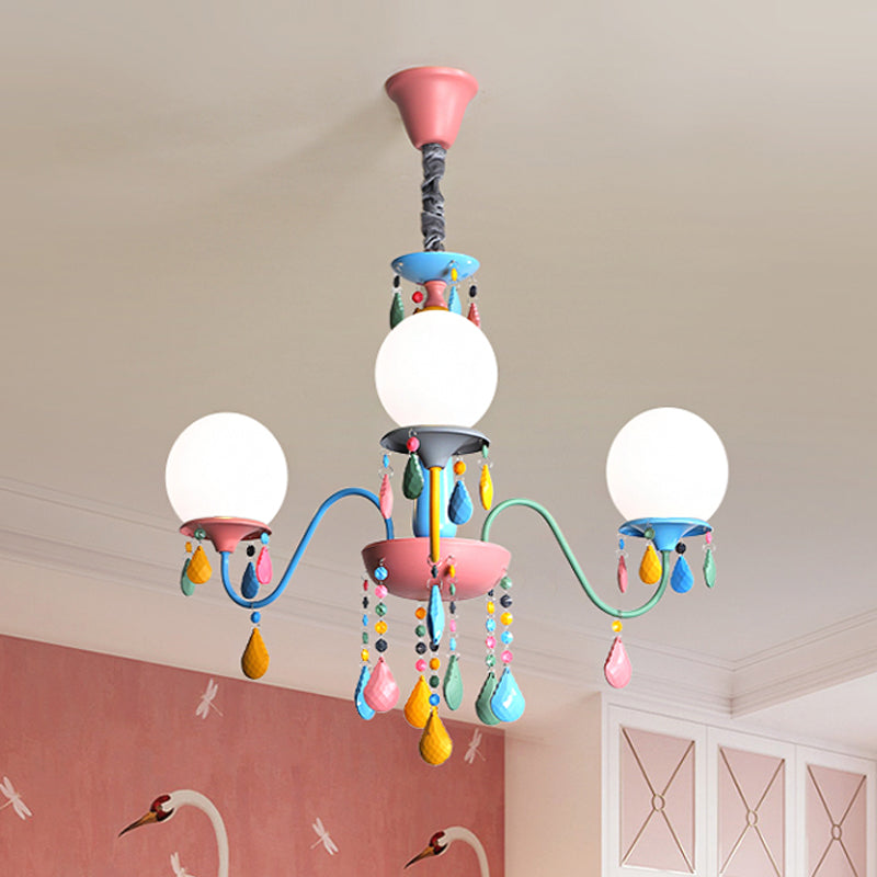 Pink and Yellow Curved Arm Chandelier Light Cartoon 3/5/6 Lights Metallic Pendant Lamp with/without Shade Clearhalo 'Ceiling Lights' 'Chandeliers' Lighting' options 1650937