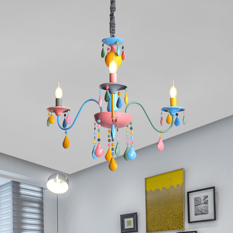 Pink and Yellow Curved Arm Chandelier Light Cartoon 3/5/6 Lights Metallic Pendant Lamp with/without Shade Clearhalo 'Ceiling Lights' 'Chandeliers' Lighting' options 1650941