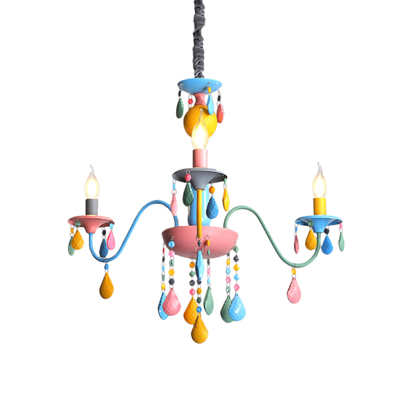 Pink and Yellow Curved Arm Chandelier Light Cartoon 3/5/6 Lights Metallic Pendant Lamp with/without Shade Clearhalo 'Ceiling Lights' 'Chandeliers' Lighting' options 1650943