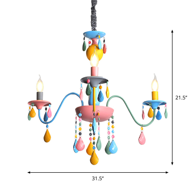Pink and Yellow Curved Arm Chandelier Light Cartoon 3/5/6 Lights Metallic Pendant Lamp with/without Shade Clearhalo 'Ceiling Lights' 'Chandeliers' Lighting' options 1650944