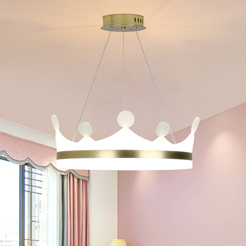 Kids Crown Hanging Lamp Metallic Girls Bedroom LED Chandelier Light in Gold, Warm/White Light Gold Clearhalo 'Ceiling Lights' 'Chandeliers' Lighting' options 1650965_07fc73ee-da11-479c-8926-36ca60a9a6b1