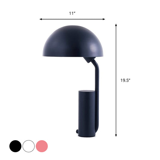Dome Iron Night Task Lighting Modernist 1-Light Black/White/Pink Desk Light with Cylinder Base Clearhalo 'Lamps' 'Table Lamps' Lighting' 1650972