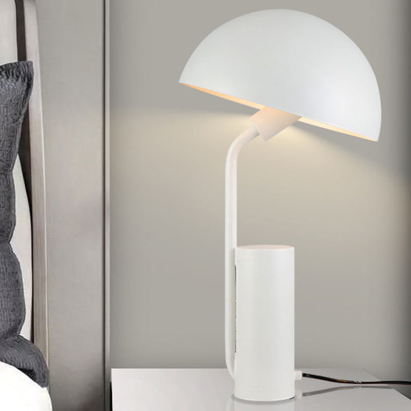 Dome Iron Night Task Lighting Modernist 1-Light Black/White/Pink Desk Light with Cylinder Base White Clearhalo 'Lamps' 'Table Lamps' Lighting' 1650973