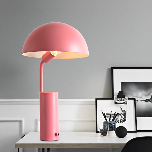 Dome Iron Night Task Lighting Modernist 1-Light Black/White/Pink Desk Light with Cylinder Base Clearhalo 'Lamps' 'Table Lamps' Lighting' 1650978