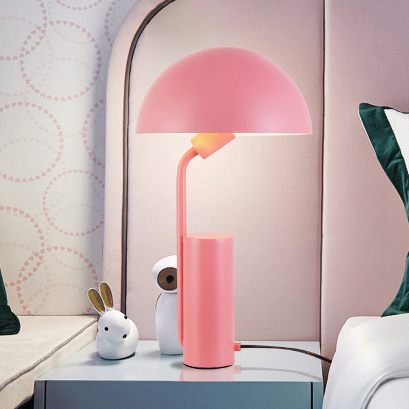 Dome Iron Night Task Lighting Modernist 1-Light Black/White/Pink Desk Light with Cylinder Base Clearhalo 'Lamps' 'Table Lamps' Lighting' 1650979