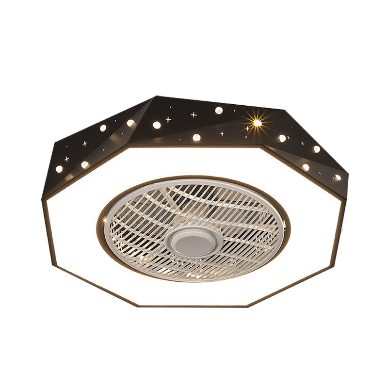 Octagonal LED Semi Flush Mount Lighting Simple Metallic White/Black/Pink Ceiling Fan Light for Kids Bedroom, 21.5" Wide Clearhalo 'Ceiling Fans with Lights' 'Ceiling Fans' 'Kids Ceiling Fans' 'Kids' Lighting' 1650983