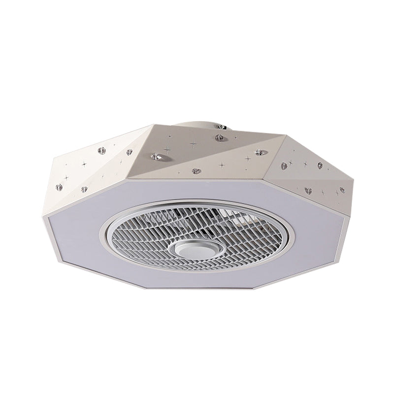 Octagonal LED Semi Flush Mount Lighting Simple Metallic White/Black/Pink Ceiling Fan Light for Kids Bedroom, 21.5" Wide Clearhalo 'Ceiling Fans with Lights' 'Ceiling Fans' 'Kids Ceiling Fans' 'Kids' Lighting' 1650996