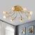 Gold Spherical Ceiling Light Simple Style 8 Bulbs Crystal Prisms Semi Mount Lighting with Scroll Arm Gold Clearhalo 'Ceiling Lights' 'Close To Ceiling Lights' 'Close to ceiling' 'Semi-flushmount' Lighting' 1650997