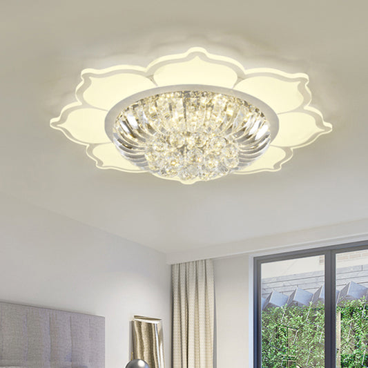 Lotus Prismatic Crystal Ceiling Fixture Modern Style LED White Flush Mount Lighting in Warm/White Light White Clearhalo 'Ceiling Lights' 'Close To Ceiling Lights' 'Close to ceiling' 'Flush mount' Lighting' 1651001