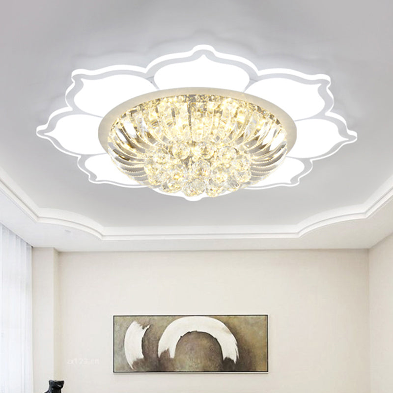 Lotus Prismatic Crystal Ceiling Fixture Modern Style LED White Flush Mount Lighting in Warm/White Light Clearhalo 'Ceiling Lights' 'Close To Ceiling Lights' 'Close to ceiling' 'Flush mount' Lighting' 1651002