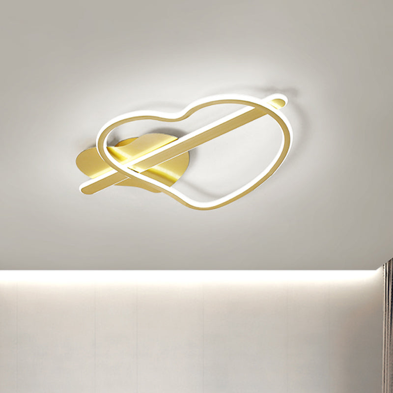 Loving Heart Metal Flush Mount Light Kids Gold/Coffee LED Ceiling Lighting in Warm/White Light for Bedroom Clearhalo 'Ceiling Lights' 'Close To Ceiling Lights' 'Close to ceiling' 'Flush mount' Lighting' 1651027