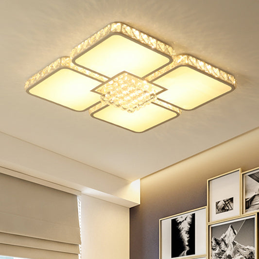 Simple LED Flush Mount Fixture Chrome Square Ceiling Lighting with Crystal Block Shade in Warm/White Light Chrome Clearhalo 'Ceiling Lights' 'Close To Ceiling Lights' 'Close to ceiling' 'Flush mount' Lighting' 1651042