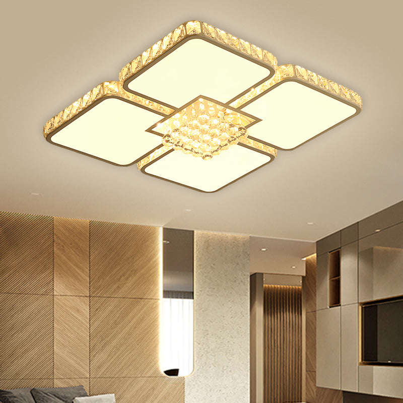 Simple LED Flush Mount Fixture Chrome Square Ceiling Lighting with Crystal Block Shade in Warm/White Light Clearhalo 'Ceiling Lights' 'Close To Ceiling Lights' 'Close to ceiling' 'Flush mount' Lighting' 1651043