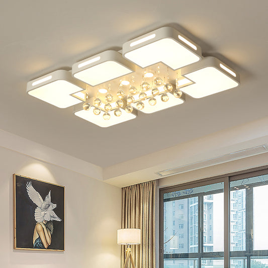 LED Living Room Flush Mount Lamp Modern Chrome Ceiling Flush with Rectangle Crystal Orbs Shade in White Light Clearhalo 'Ceiling Lights' 'Close To Ceiling Lights' 'Close to ceiling' 'Flush mount' Lighting' 1651047