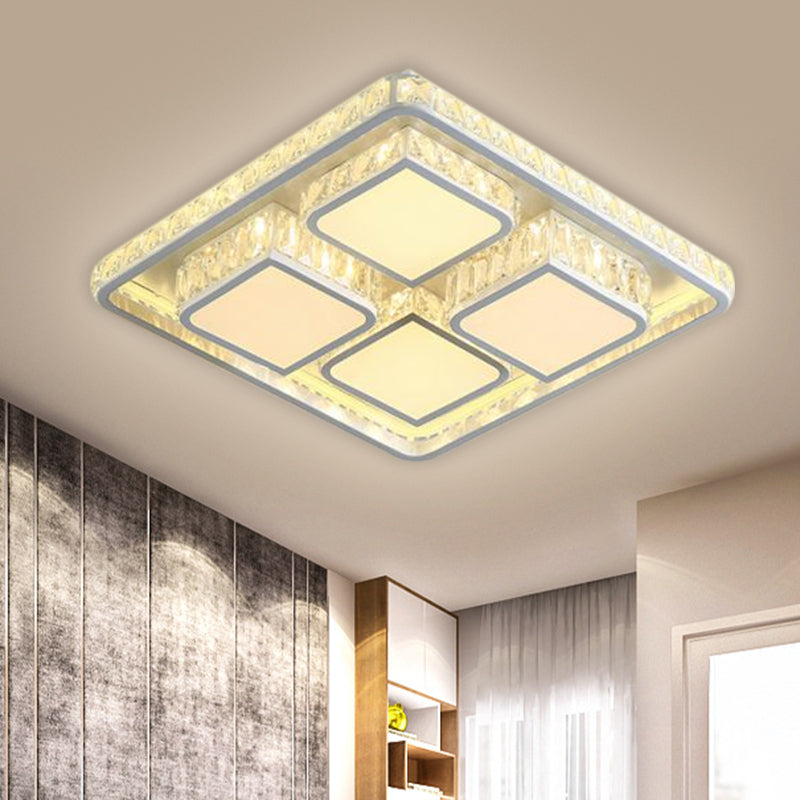 Faceted Crystal Square Ceiling Lighting Contemporary LED White Flush Mount Fixture in Warm/White Light White Clearhalo 'Ceiling Lights' 'Close To Ceiling Lights' 'Close to ceiling' 'Flush mount' Lighting' 1651050