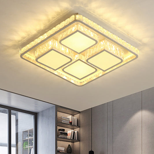 Faceted Crystal Square Ceiling Lighting Contemporary LED White Flush Mount Fixture in Warm/White Light Clearhalo 'Ceiling Lights' 'Close To Ceiling Lights' 'Close to ceiling' 'Flush mount' Lighting' 1651051