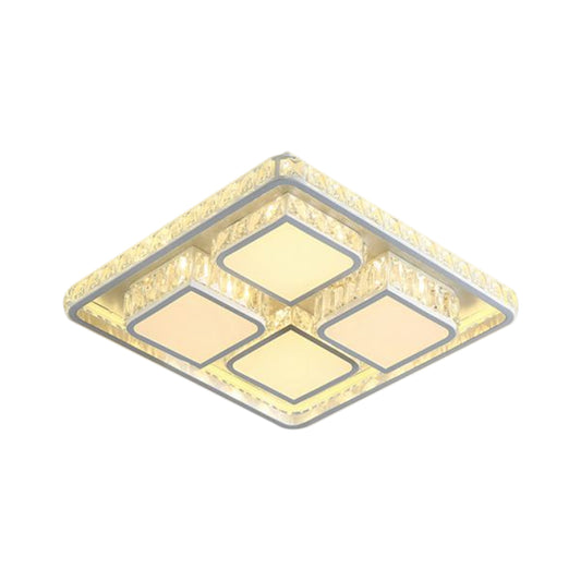 Faceted Crystal Square Ceiling Lighting Contemporary LED White Flush Mount Fixture in Warm/White Light Clearhalo 'Ceiling Lights' 'Close To Ceiling Lights' 'Close to ceiling' 'Flush mount' Lighting' 1651052