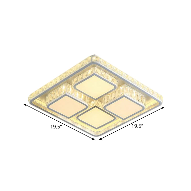 Faceted Crystal Square Ceiling Lighting Contemporary LED White Flush Mount Fixture in Warm/White Light Clearhalo 'Ceiling Lights' 'Close To Ceiling Lights' 'Close to ceiling' 'Flush mount' Lighting' 1651053