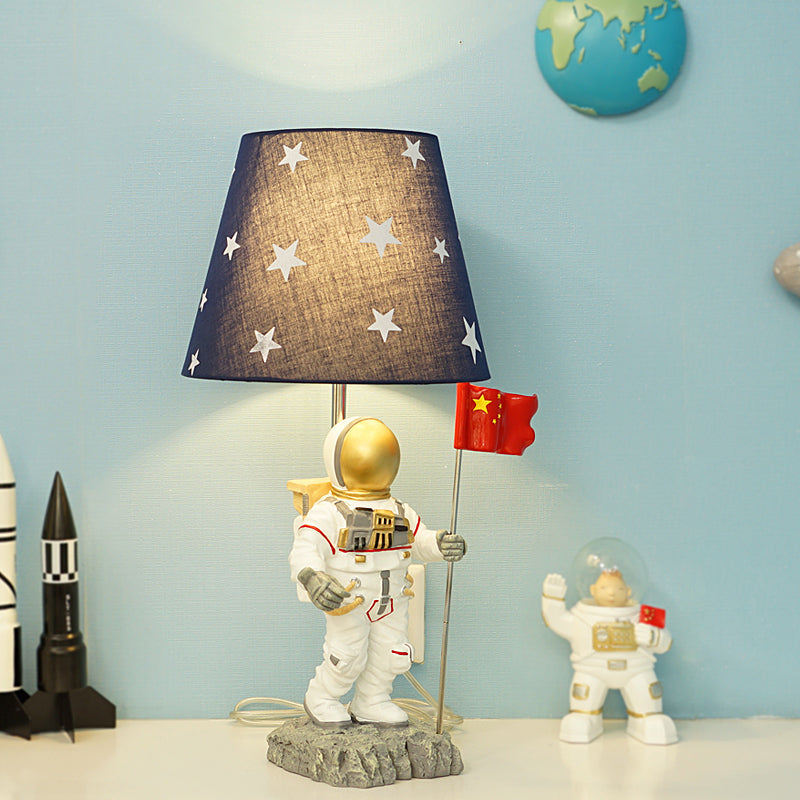 Conical Bedroom Table Light Fabric 1-Light Cartoon Reading Lamp with Astronaut Deco in Blue Clearhalo 'Lamps' 'Table Lamps' Lighting' 1651059