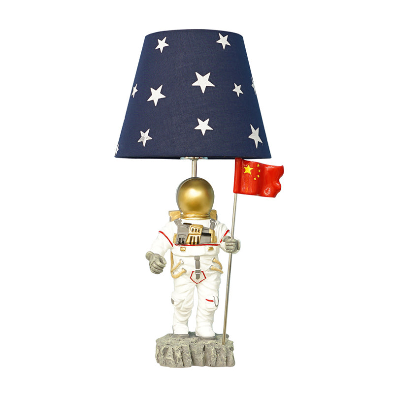 Conical Bedroom Table Light Fabric 1-Light Cartoon Reading Lamp with Astronaut Deco in Blue Clearhalo 'Lamps' 'Table Lamps' Lighting' 1651060