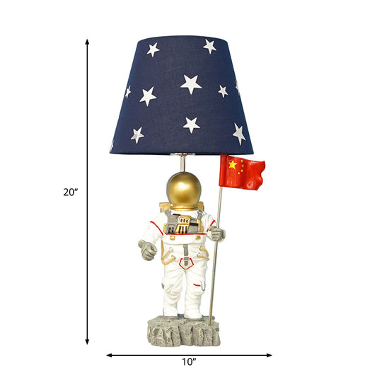 Conical Bedroom Table Light Fabric 1-Light Cartoon Reading Lamp with Astronaut Deco in Blue Clearhalo 'Lamps' 'Table Lamps' Lighting' 1651061