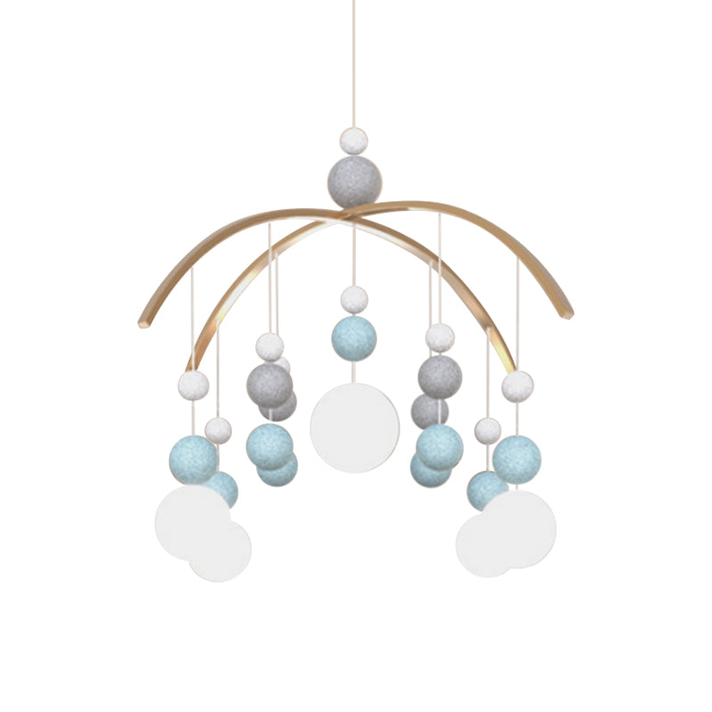 Globe Chandelier Light Cartoon White Glass 5-Bulb Pink/Blue Hanging Pendant with Small Ball Decor Clearhalo 'Ceiling Lights' 'Chandeliers' Lighting' options 1651095