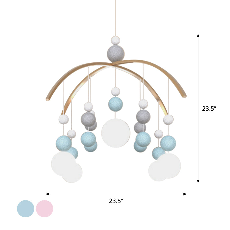 Globe Chandelier Light Cartoon White Glass 5-Bulb Pink/Blue Hanging Pendant with Small Ball Decor Clearhalo 'Ceiling Lights' 'Chandeliers' Lighting' options 1651096