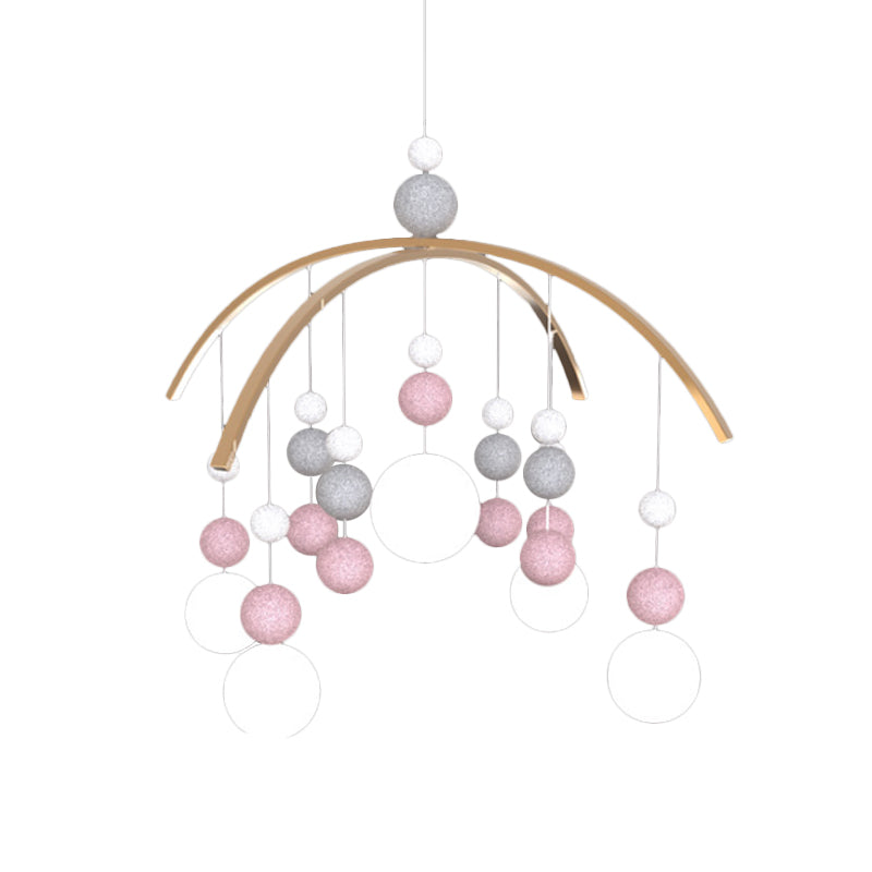 Globe Chandelier Light Cartoon White Glass 5-Bulb Pink/Blue Hanging Pendant with Small Ball Decor Clearhalo 'Ceiling Lights' 'Chandeliers' Lighting' options 1651100