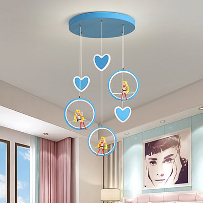 Kids 3 Lights Hanging Lamp with Acrylic Shade Pink/Blue Loving Heart and Ring Chandelier Lighting Blue Clearhalo 'Ceiling Lights' 'Pendant Lights' 'Pendants' Lighting' 1651105_c2126d92-9409-46e9-94ce-873a87b1ccec
