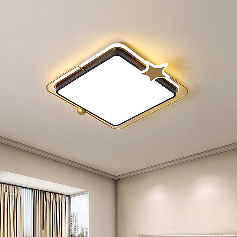 Modernist Round/Square Flush Mount Acrylic LED Bedroom Flushmount Lighting in Black, Warm/White Light - Clearhalo - 'Ceiling Lights' - 'Close To Ceiling Lights' - 'Close to ceiling' - 'Flush mount' - Lighting' - 1651114
