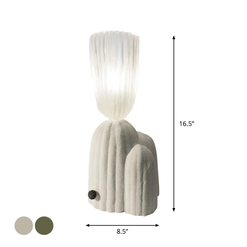White/Green Cactus Nightstand Lamp Nordic Clear Glass LED Reading Book Light with Resin Base Clearhalo 'Lamps' 'Table Lamps' Lighting' 1651171