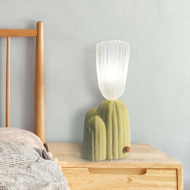 White/Green Cactus Nightstand Lamp Nordic Clear Glass LED Reading Book Light with Resin Base Green Clearhalo 'Lamps' 'Table Lamps' Lighting' 1651172